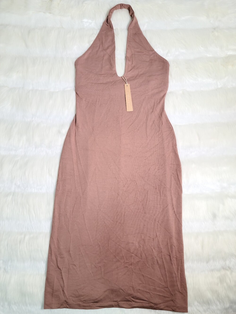 Skims Smooth Layers Halter Midi Dress Nutmeg Small NEW